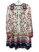 Saloni Size 4 Red, Green, Cream Silk Long puff sleeve Aquatic Collar Dress Red, Green, Cream / 4