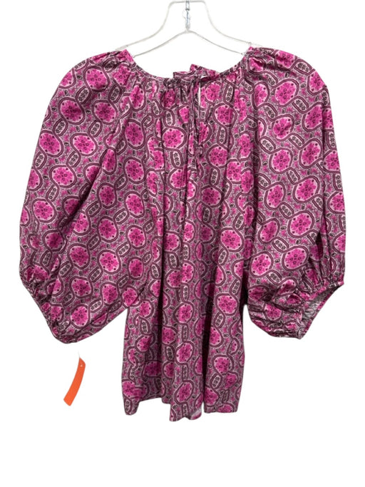 Rhode Size S Pink & Brown Cotton Puff 1/2 Sleeve Geometric Print Round Neck Top Pink & Brown / S