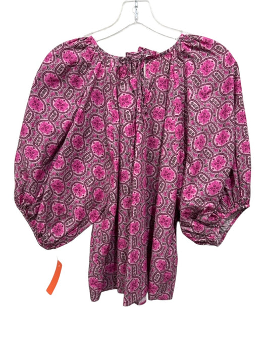 Rhode Size S Pink & Brown Cotton Puff 1/2 Sleeve Geometric Print Round Neck Top Pink & Brown / S