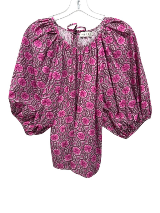 Rhode Size S Pink & Brown Cotton Puff 1/2 Sleeve Geometric Print Round Neck Top Pink & Brown / S
