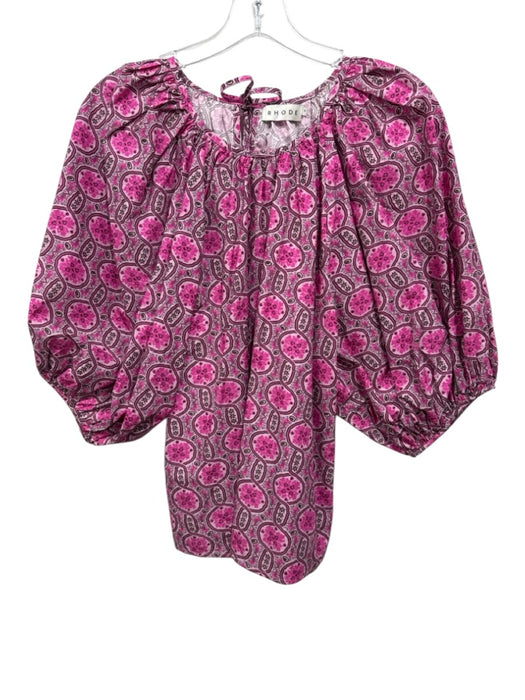 Rhode Size S Pink & Brown Cotton Puff 1/2 Sleeve Geometric Print Round Neck Top Pink & Brown / S