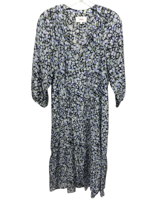 XiRENA Size S Green, Purple, Blue Cotton 1/2 Puff Sleeve Abstract Print Dress Green, Purple, Blue / S