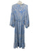 Misa Size S Blue & Cream Polyester Long puff sleeve Abstract Print Midi Dress Blue & Cream / S