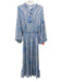 Misa Size S Blue & Cream Polyester Long puff sleeve Abstract Print Midi Dress Blue & Cream / S