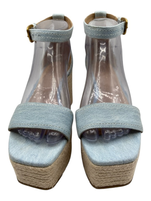 Veronica Beard Shoe Size 7.5 Light Blue & Beige Denim Ankle Buckle Sandal Wedges Light Blue & Beige / 7.5