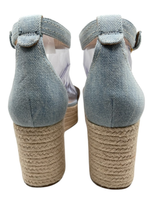 Veronica Beard Shoe Size 7.5 Light Blue & Beige Denim Ankle Buckle Sandal Wedges Light Blue & Beige / 7.5