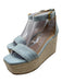 Veronica Beard Shoe Size 7.5 Light Blue & Beige Denim Ankle Buckle Sandal Wedges Light Blue & Beige / 7.5
