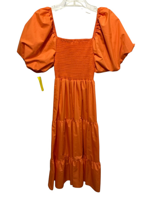 Sunday Up Size M Orange Polyester Short Puff Sleeve Smocked Bodice Tiered Dress Orange / M