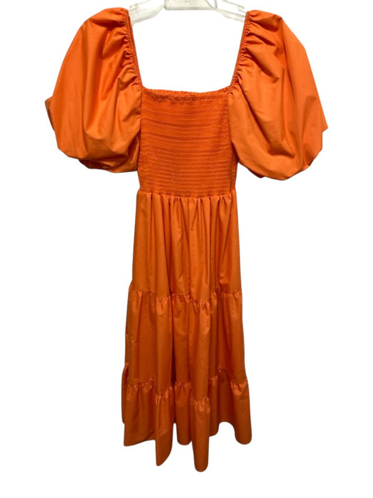 Sunday Up Size M Orange Polyester Short Puff Sleeve Smocked Bodice Tiered Dress Orange / M