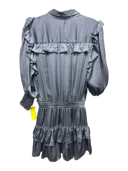 Misa Size M Gray Viscose Satin 1/2 Puff Sleeve 1/2 Button & Collar Dress Gray / M