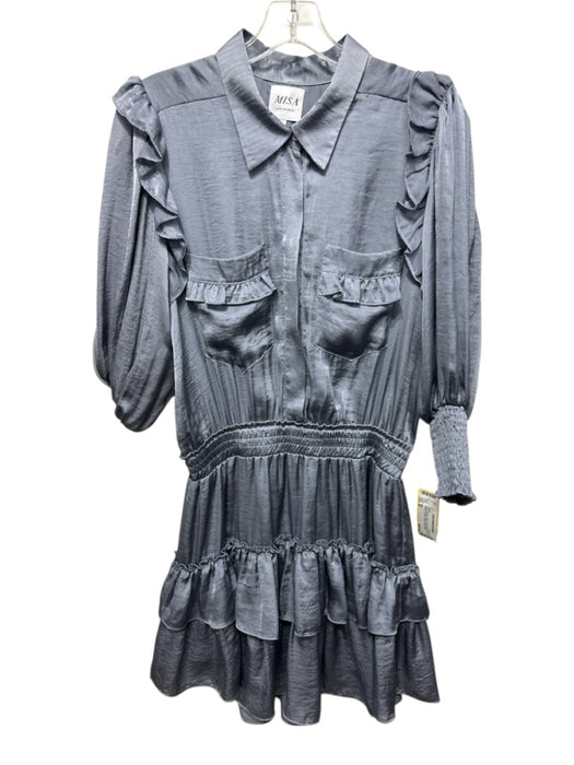 Misa Size M Gray Viscose Satin 1/2 Puff Sleeve 1/2 Button & Collar Dress Gray / M