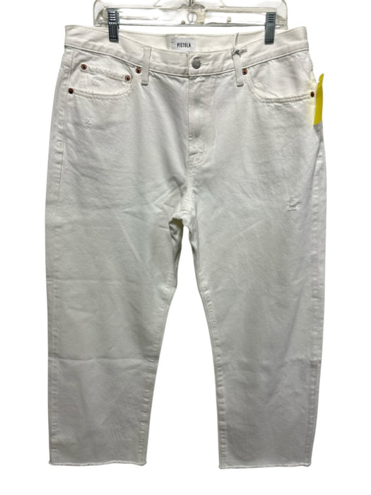 Pistola Size 32 White Cotton Denim Distressed Button & Zip Fly Jeans White / 32