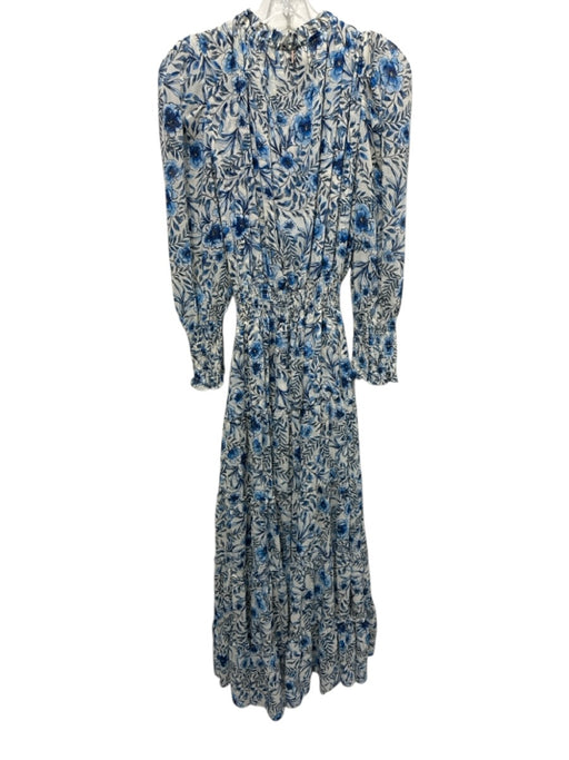 Misa Size S Off White & Blue Polyester floral print Long Balloon Sleeve Dress Off White & Blue / S