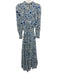 Misa Size S Off White & Blue Polyester floral print Long Balloon Sleeve Dress Off White & Blue / S