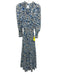 Misa Size S Off White & Blue Polyester floral print Long Balloon Sleeve Dress Off White & Blue / S
