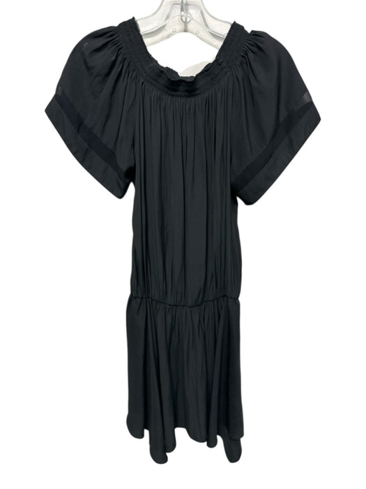 Ramy Brook Size S Black Polyester Smocked Top Short Sleeve Elastic Waist Dress Black / S