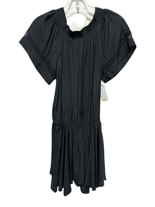 Ramy Brook Size S Black Polyester Smocked Top Short Sleeve Elastic Waist Dress Black / S
