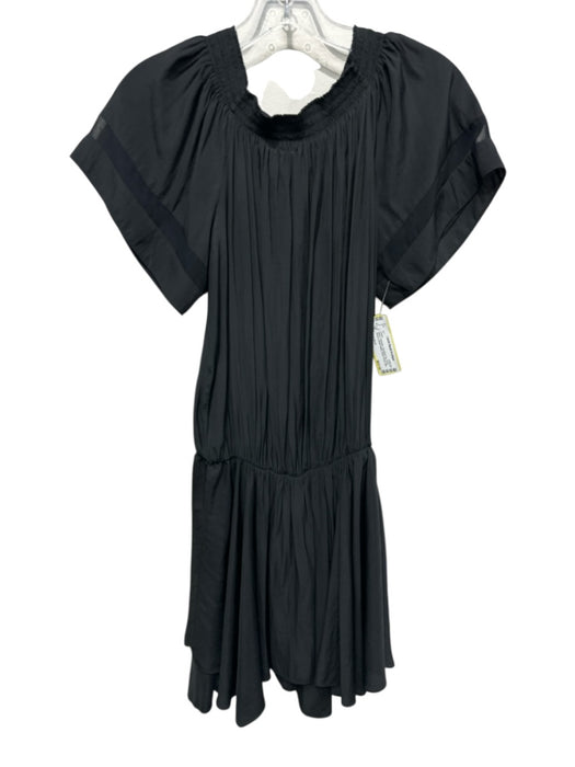 Ramy Brook Size S Black Polyester Smocked Top Short Sleeve Elastic Waist Dress Black / S