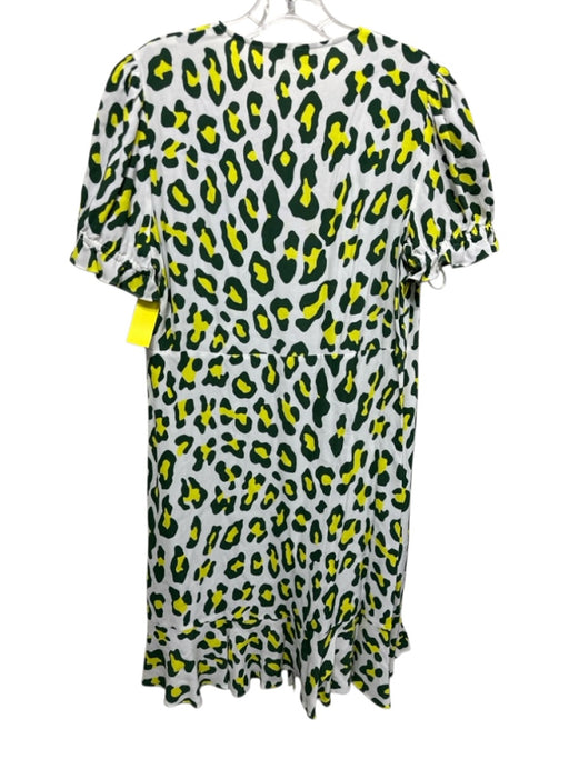 Diane Von Furstenberg Size M White, Green & Yellow Viscose Leopard Print Dress White, Green & Yellow / M
