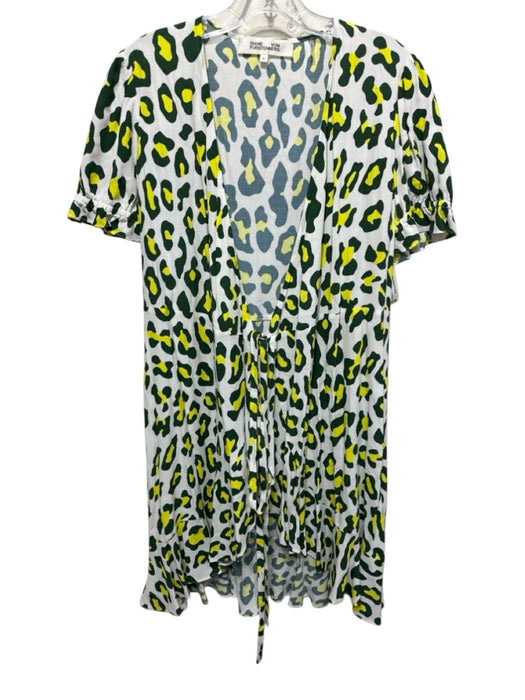 Diane Von Furstenberg Size M White, Green & Yellow Viscose Leopard Print Dress White, Green & Yellow / M