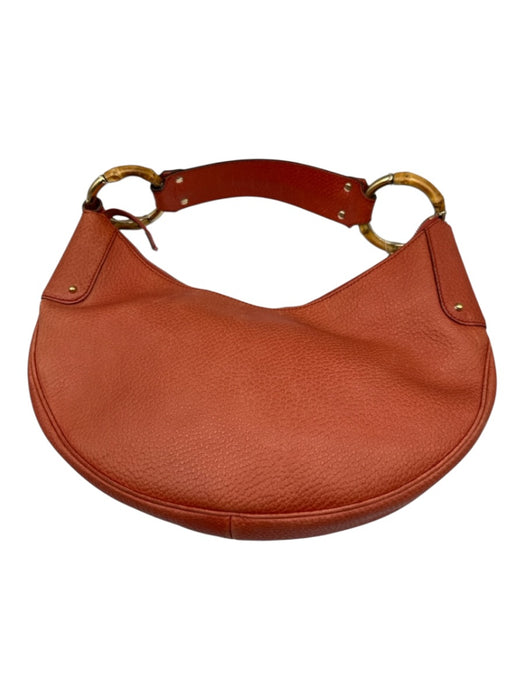Gucci Orange Pebble Leather Hand & Shoulder Bag Zip Close Bamboo Hobo Bag Orange / M