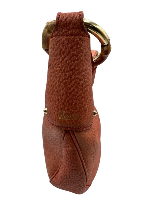 Gucci Orange Pebble Leather Hand & Shoulder Bag Zip Close Bamboo Hobo Bag Orange / M