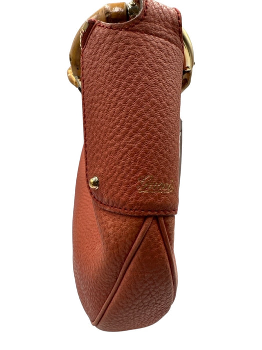 Gucci Orange Pebble Leather Hand & Shoulder Bag Zip Close Bamboo Hobo Bag Orange / M