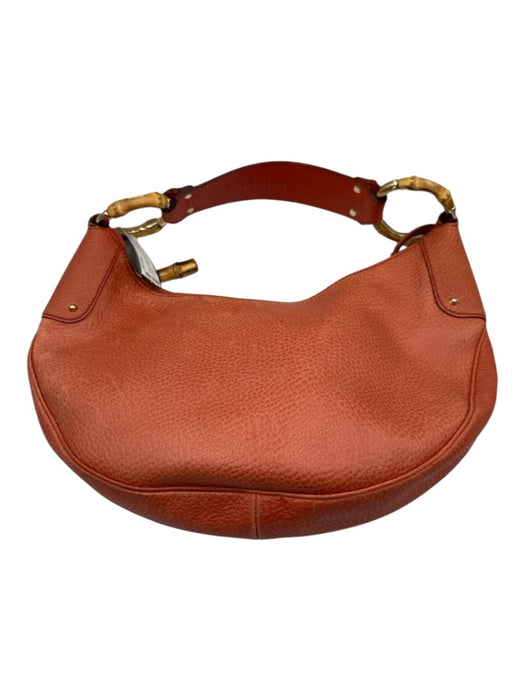 Gucci Orange Pebble Leather Hand & Shoulder Bag Zip Close Bamboo Hobo Bag Orange / M