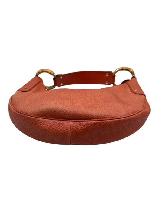 Gucci Orange Pebble Leather Hand & Shoulder Bag Zip Close Bamboo Hobo Bag Orange / M