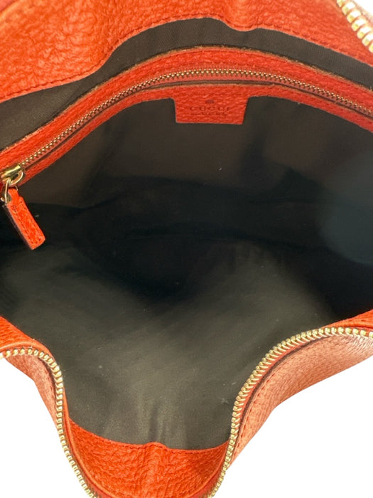 Gucci Orange Pebble Leather Hand & Shoulder Bag Zip Close Bamboo Hobo Bag Orange / M