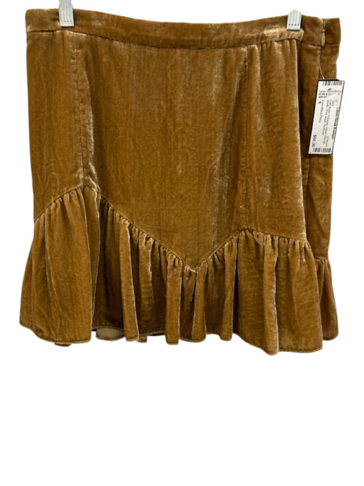 Love Shack Fancy Size 6 Gold Brown Polyester Velvet Side Zip pleats Skirt Gold Brown / 6
