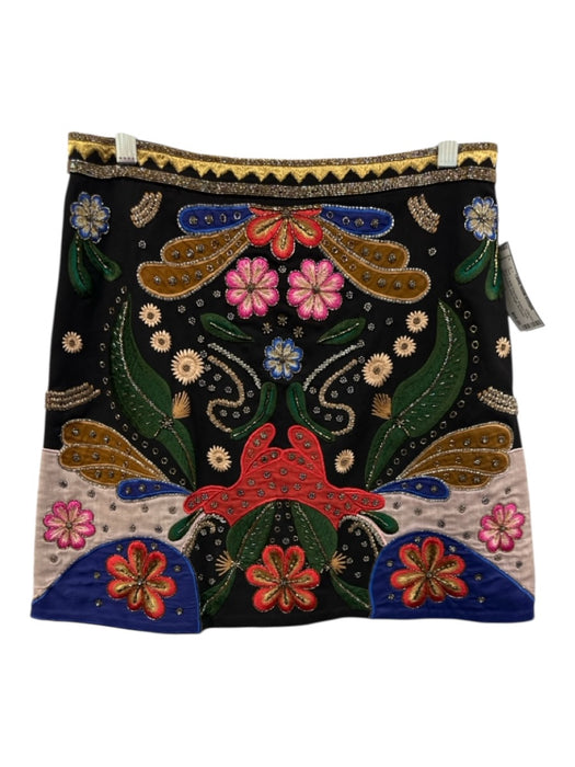 Alice + Olivia Size 6 Black & Multi Polyester Beaded Floral Embroidered Skirt Black & Multi / 6