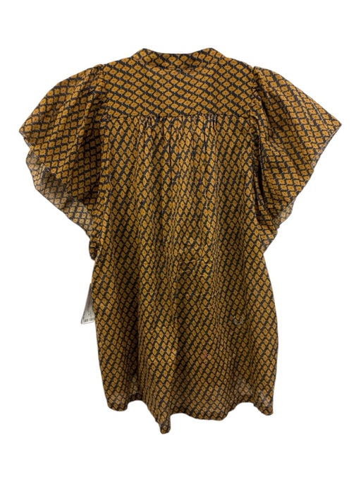Birds of Paradis Size S Brown & Navy Cotton Cap Sleeve All Over Print Top Brown & Navy / S