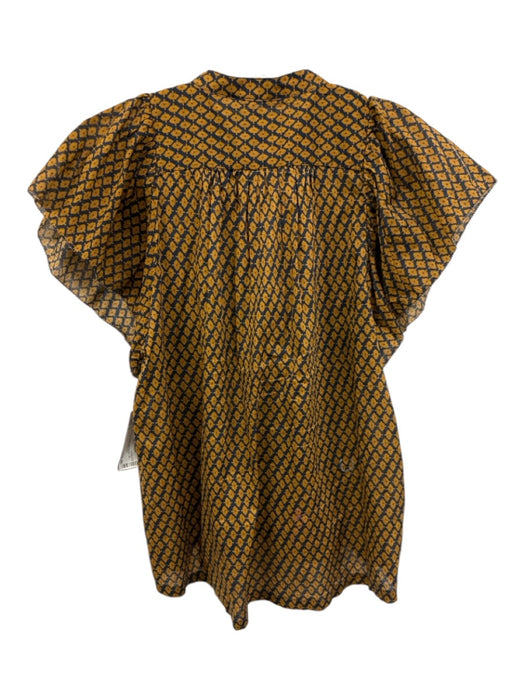 Birds of Paradis Size S Brown & Navy Cotton Cap Sleeve All Over Print Top Brown & Navy / S