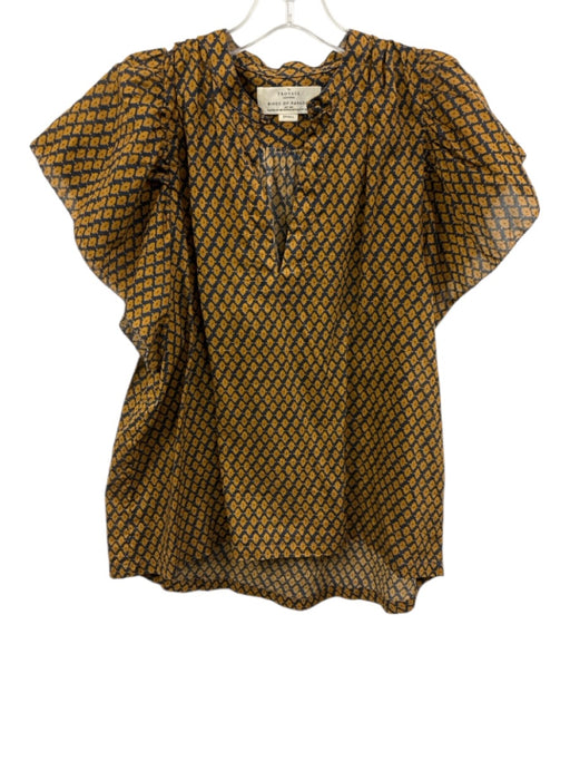 Birds of Paradis Size S Brown & Navy Cotton Cap Sleeve All Over Print Top Brown & Navy / S