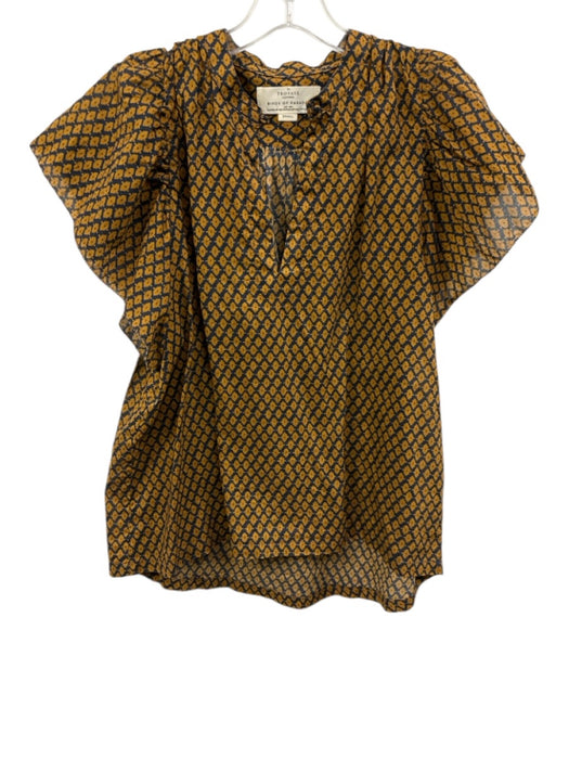 Birds of Paradis Size S Brown & Navy Cotton Cap Sleeve All Over Print Top Brown & Navy / S