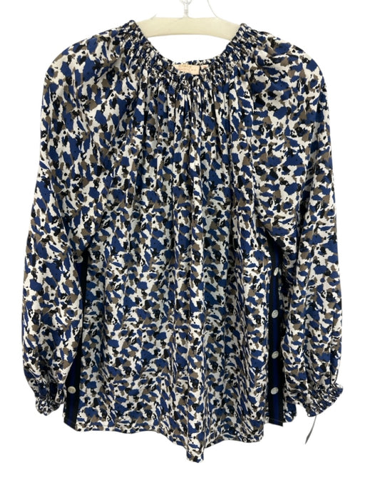 Rungolee Size S Blue, White, Multi Long Sleeve All Over Print Split Neck Top Blue, White, Multi / S