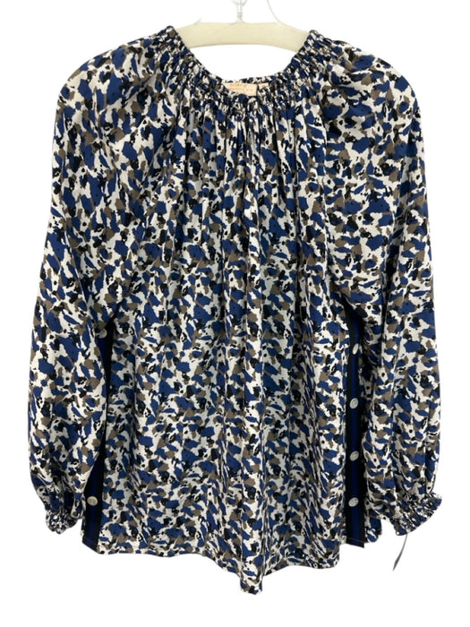 Rungolee Size S Blue, White, Multi Long Sleeve All Over Print Split Neck Top Blue, White, Multi / S