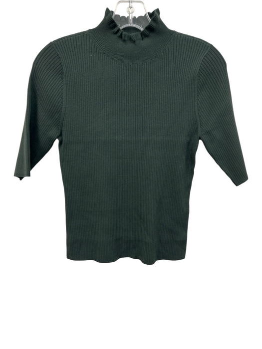 Lilla P Size M Green Viscose Blend Short Sleeve Mock Neck Ribbed Top Green / M