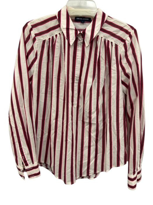 Veronica Beard Size M White, Purple, Navy Cotton Long Sleeve Striped Top White, Purple, Navy / M
