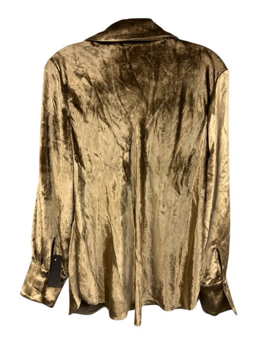 Vince Size M Gold Viscose Blend Long Sleeve Velvet Button Up Collar Top Gold / M