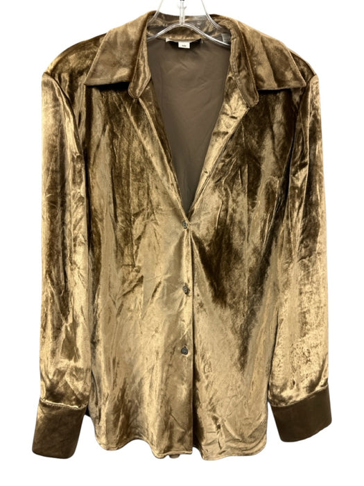 Vince Size M Gold Viscose Blend Long Sleeve Velvet Button Up Collar Top Gold / M
