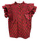 Oliphant Size S Red, Purple, Brown Cotton Stripe Ruffle Cap Sleeve pleats Top Red, Purple, Brown / S
