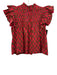 Oliphant Size S Red, Purple, Brown Cotton Stripe Ruffle Cap Sleeve pleats Top Red, Purple, Brown / S