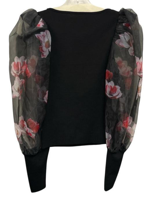 Alice + Olivia Size M Black & Multi Viscose Blend Long Sheer Sleeves Floral Top Black & Multi / M
