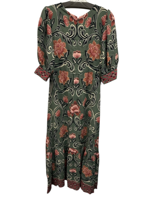 Farm Size M Green & Multi Viscose Short Puff Sleeve Maxi Floral V Neck Dress Green & Multi / M