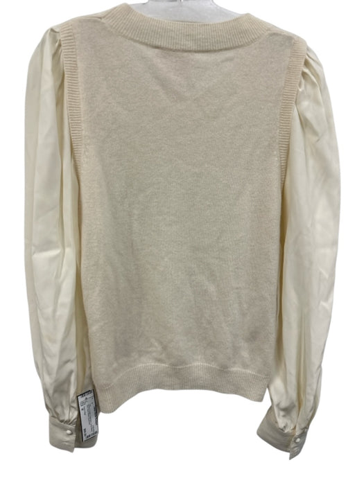 Cinq a Sept Size M White & Cream Cashmere Long Sleeve Knit Fabric Block Top White & Cream / M