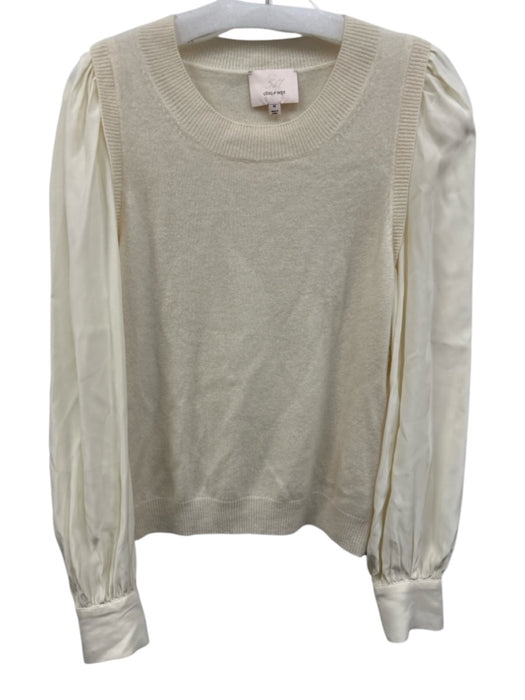 Cinq a Sept Size M White & Cream Cashmere Long Sleeve Knit Fabric Block Top White & Cream / M