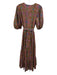 Oliphant Size M brown, purple, multi Cotton Short Puff Sleeve Split Neck Dress brown, purple, multi / M