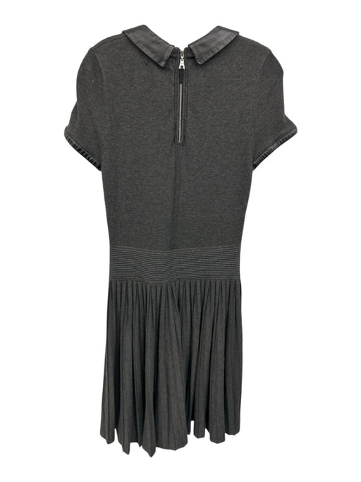 Milly Size M Dark Gray Viscose & Polyester Short Sleeve Collar Pleats Dress Dark Gray / M